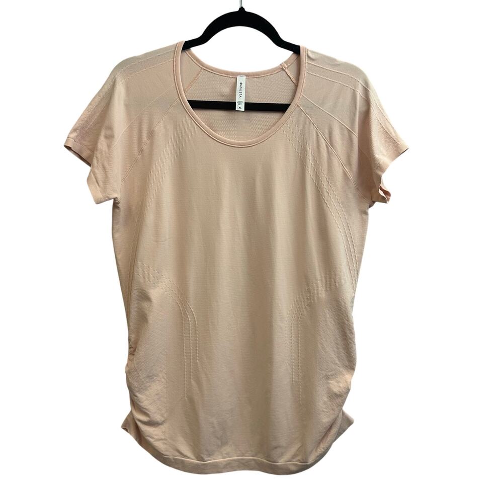 Athleta Speedlight Ruched Side Light Pink Athletic Tee Shirt XL Workout Slimming